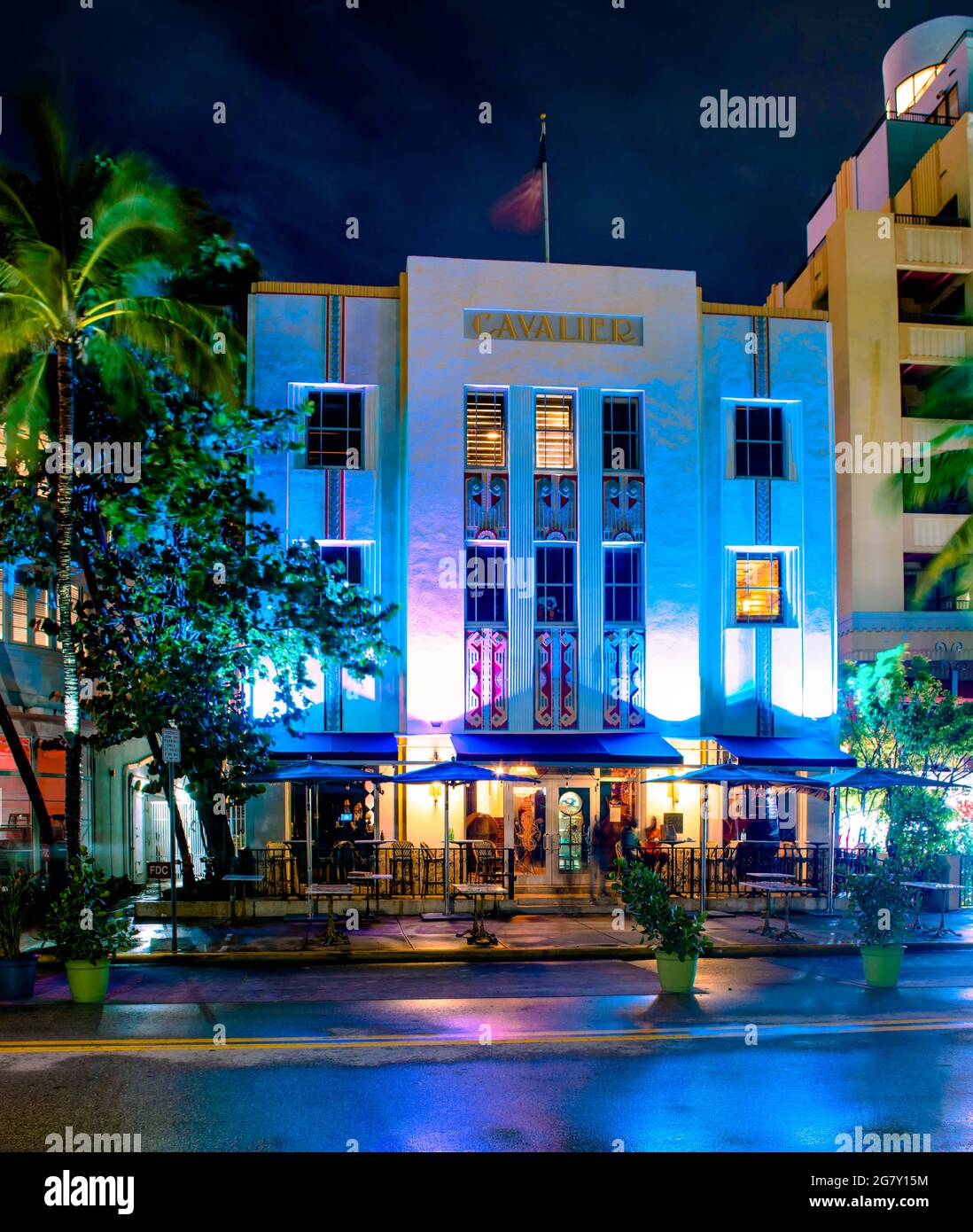 Miami Beach, Florida. 29. Juni 2021 . Panoramablick auf das Hotel Cavalier in Ocean Drive. Stockfoto