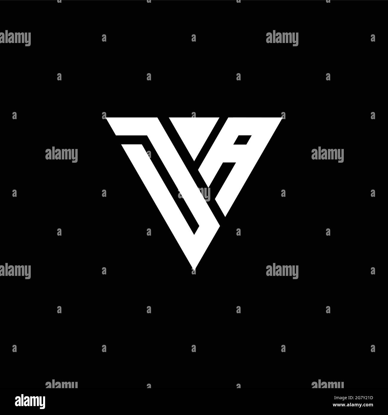 DA Logo Buchstabe Monogramm mit Dreieck-Form Design-Vorlage auf schwarzem Hintergrund isoliert Stock Vektor