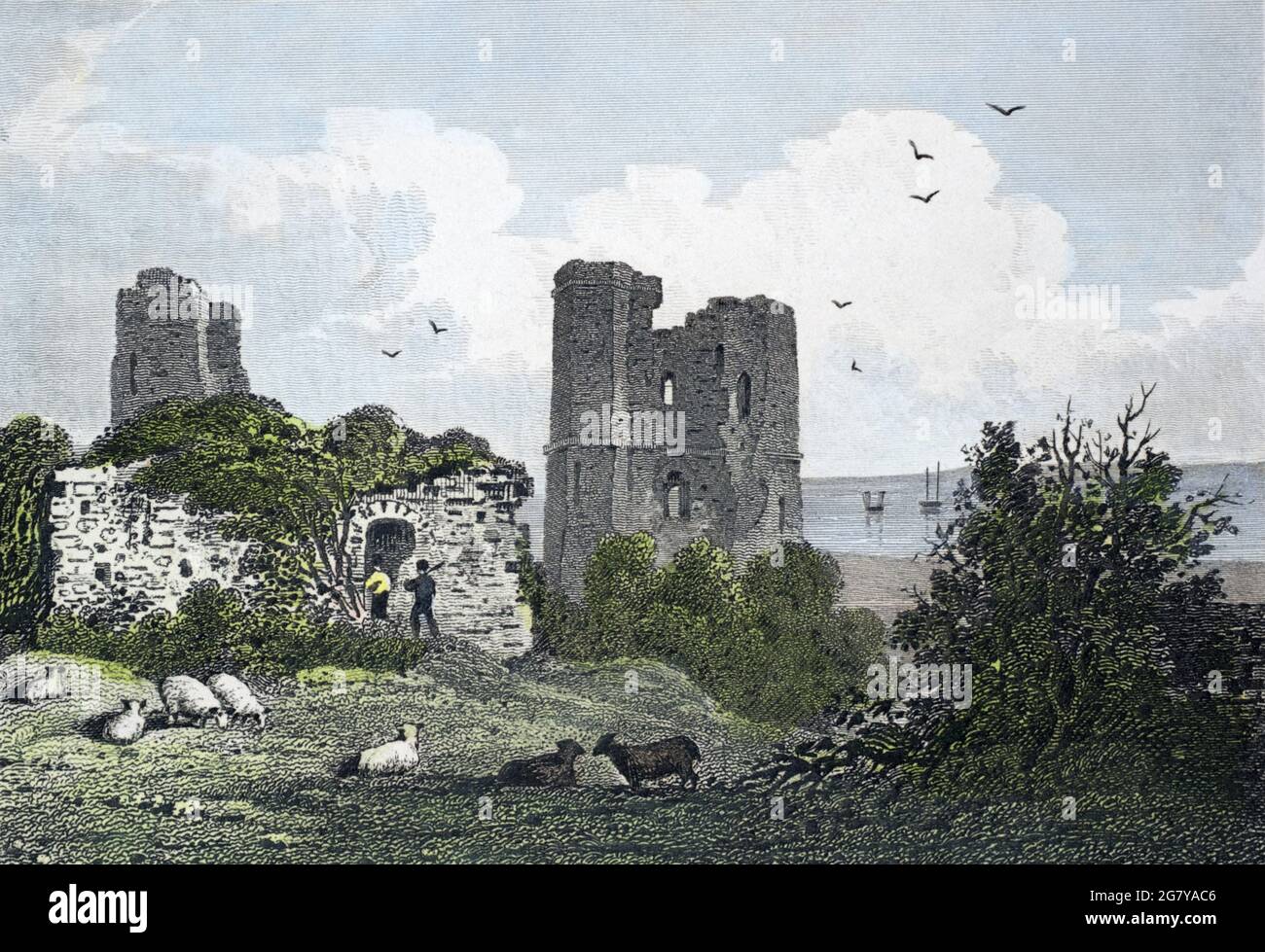 Eine historische Ansicht von Hadleigh Castle, Essex, England, UK, nach einem Originaldruck von H. Gastineau, gestochen von W.Woolnoth, ca. Anfang 1800s. Stockfoto