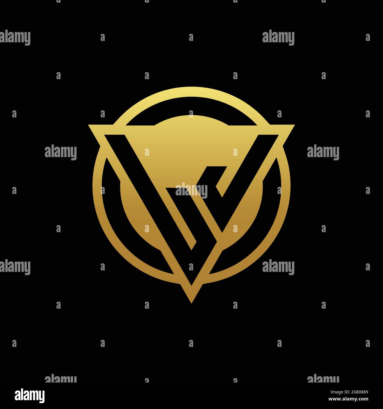 LJ-Logo-Monogramm mit Dreieck-Form und Kreis abgerundeten Stil isoliert auf Goldfarben und schwarzem Hintergrund Design-Vorlage Stock Vektor