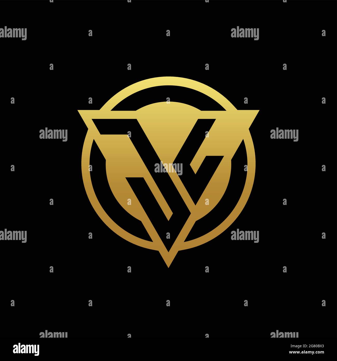 JL-Logo-Monogramm mit Dreieck-Form und Kreis abgerundeten Stil isoliert auf Goldfarben und schwarzem Hintergrund Design-Vorlage Stock Vektor