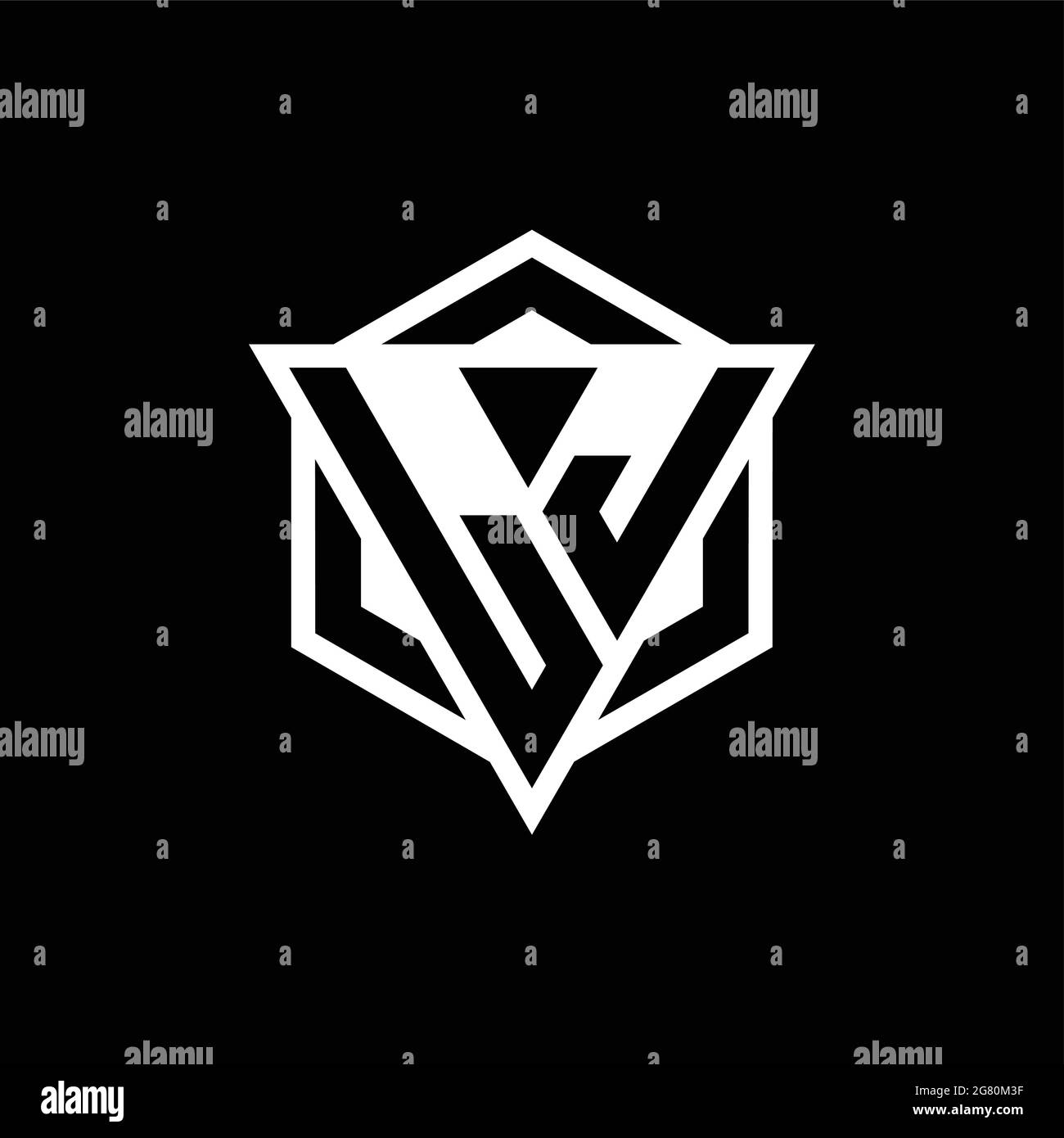 LJ-Logo-Monogramm mit Dreieck- und Sechseck-Formkombination isoliert auf der Rückseite und weißen Farben Stock Vektor