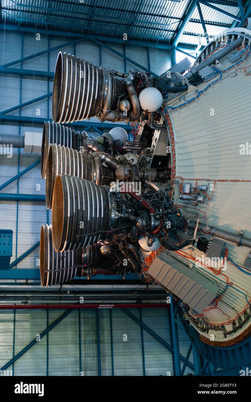 Cape Canaveral, Florida, Vereinigte Staaten - Juli 21 2021: Saturn V Raketenmotorauspuff des Apollo-Programms Stockfoto