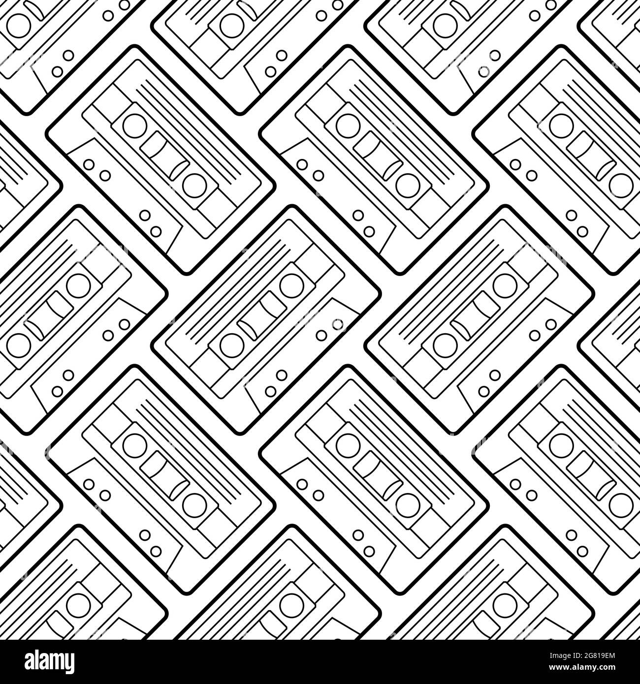 Nahtloses Retro-Kassettenmuster. Boombox Kassette für Tape Recorder Hintergrund. Stock Vektor