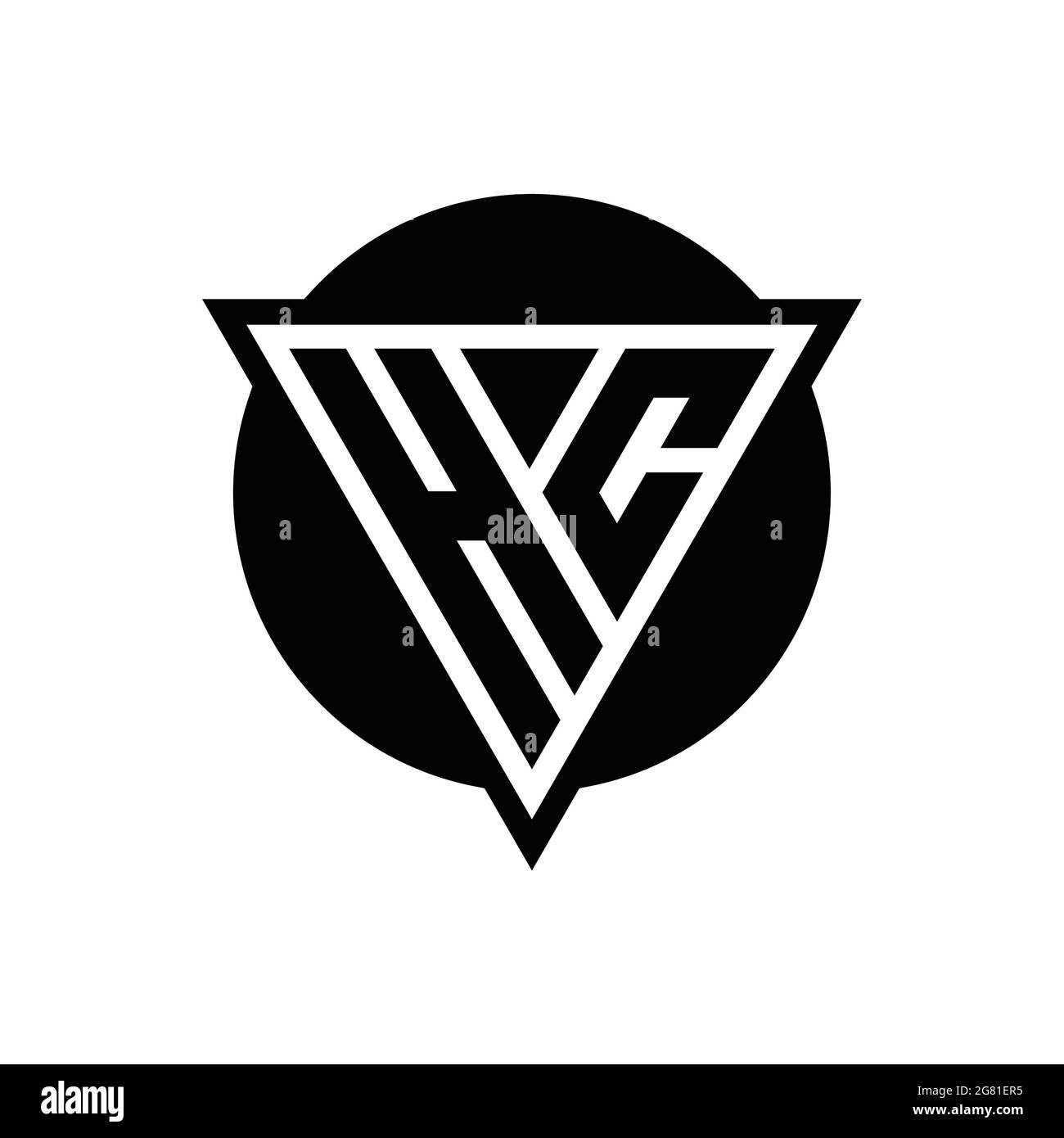 HC-Logo mit negativem Dreieck und kreisförmiger Designvorlage auf weißem Hintergrund isoliert Stock Vektor