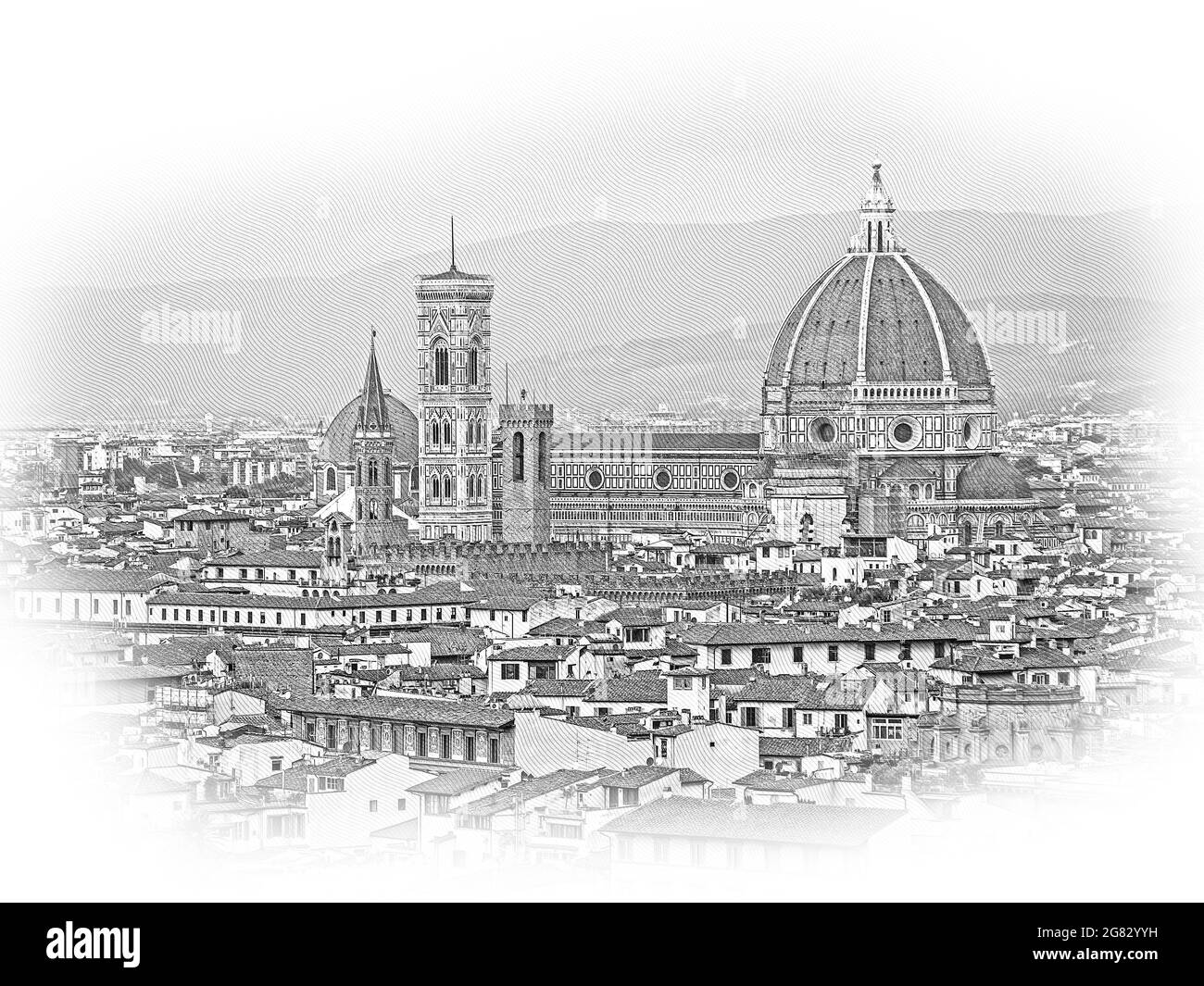 Panoramablick über die Stadt Florenz vom Michelangelo Platz namens Piazzale Michelangelo Stockfoto