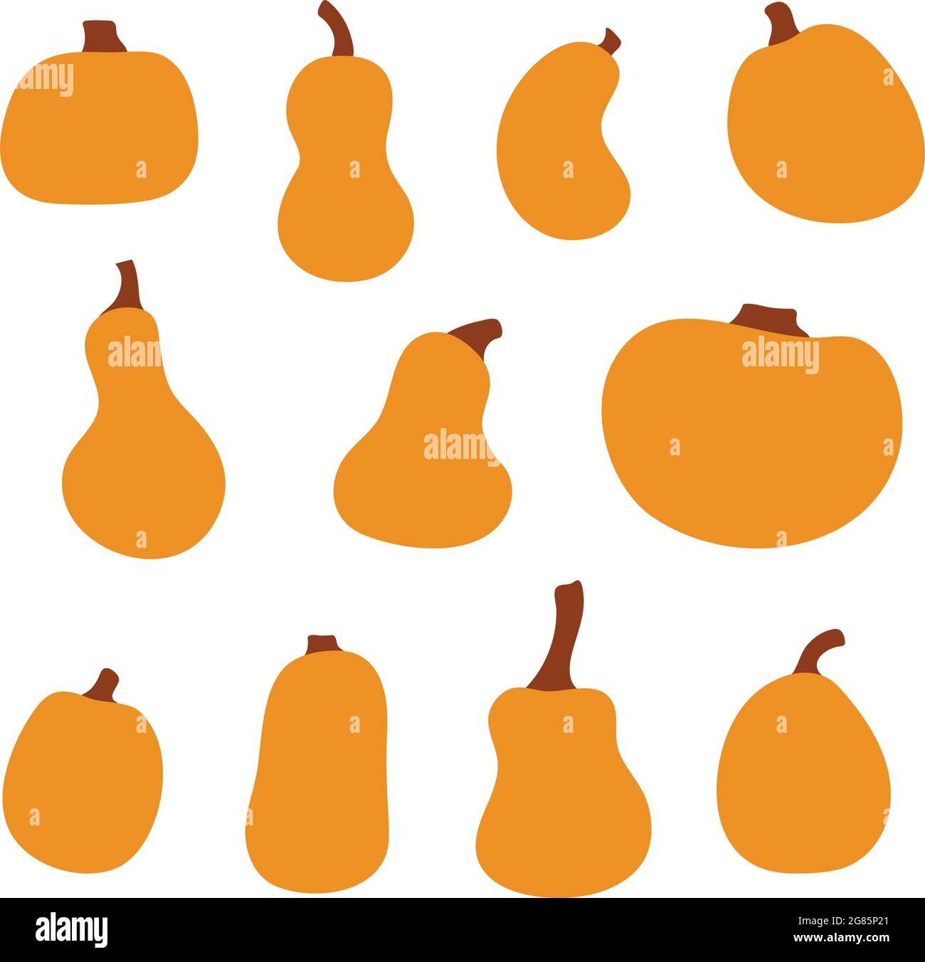 Kürbis Squash Cartoon Set für Thanksgiving oder Halloween Feiertage Design. Orangefarbene Herbstkürbisse für festliche Lampen, Aufkleber, Dekoration, Seite, Web. Ist Stock Vektor
