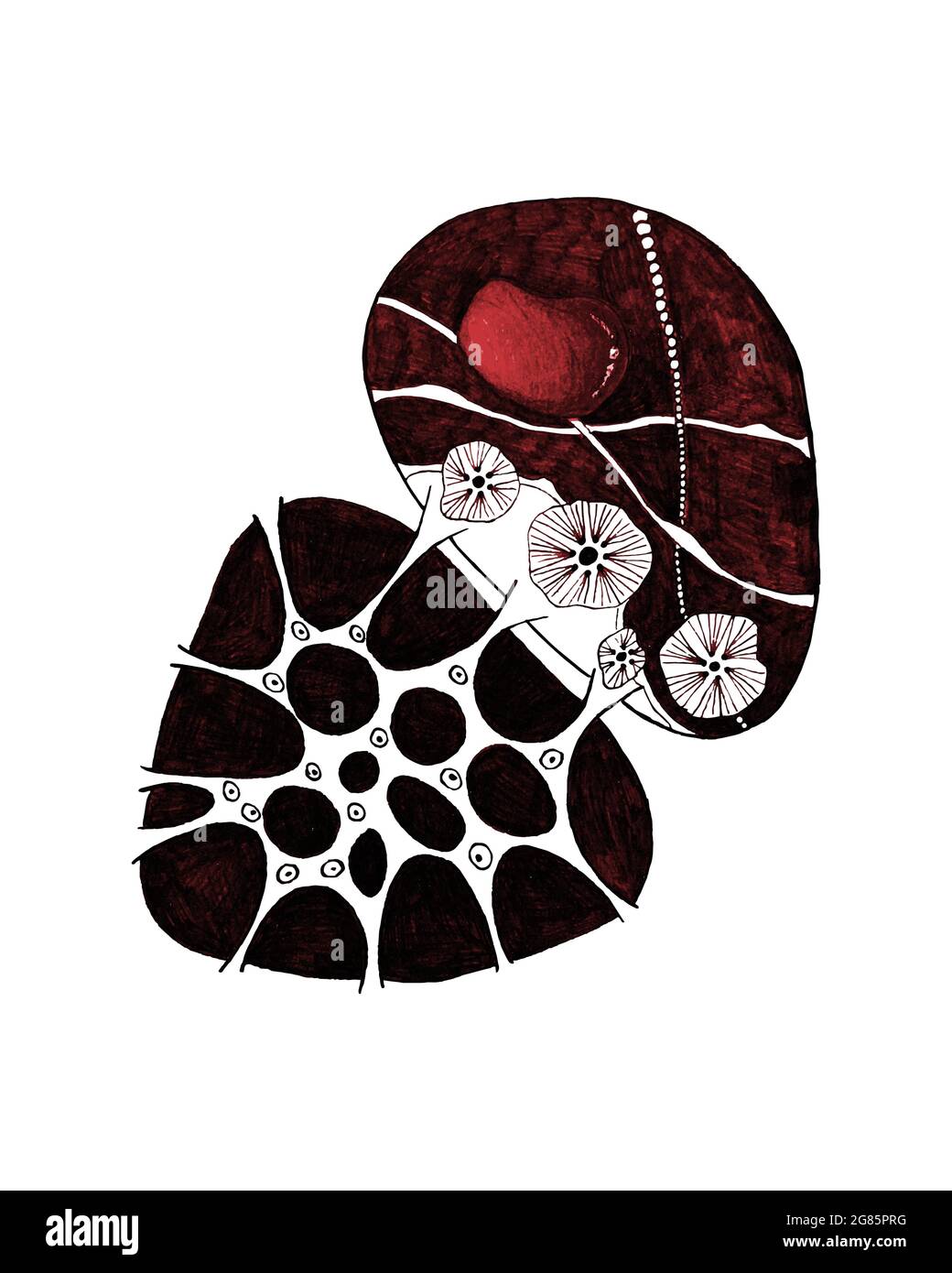 Gezeichnete Doodle Mikrobe, Kunst, mikroskopisch kleiner unwirklicher Organismus oder Virus, isoliert auf weißem Hintergrund. Vektorgrafik Stock Vektor