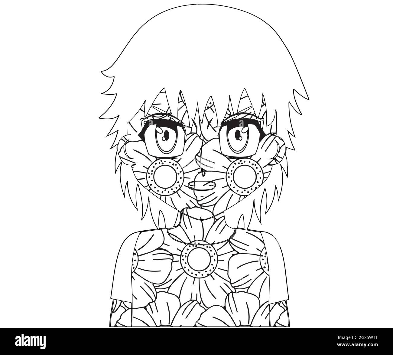 Angry Anime Malvorlagen Floral Mandala, nahtlose Muster für Drucke, Designs und Malbücher. Stock Vektor