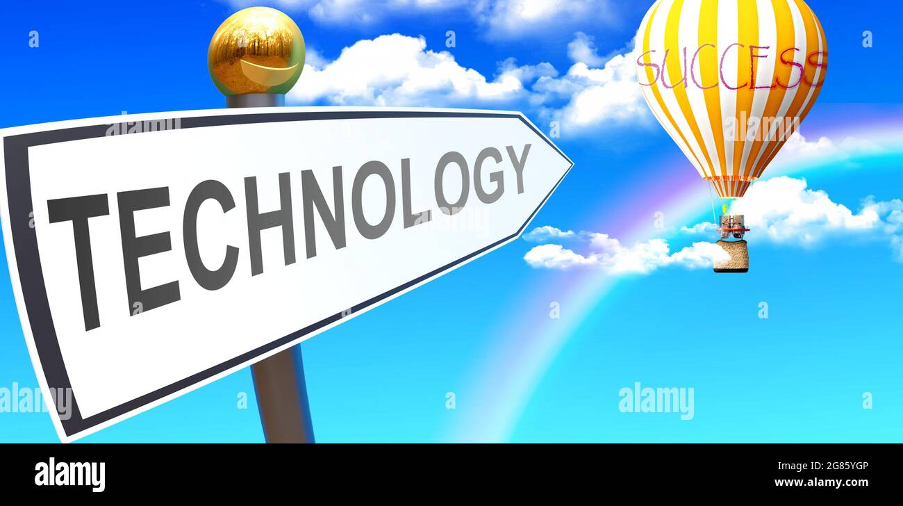 Technologie Führt Zum Erfolg - Dargestellt Als Zeichen Mit Einem Satz  Technologie Zeigt Auf Ballon Am Himmel Mit Wolken, Um Die Bedeutung Von  Technolo Zu Symbolisieren Stockfotografie - Alamy