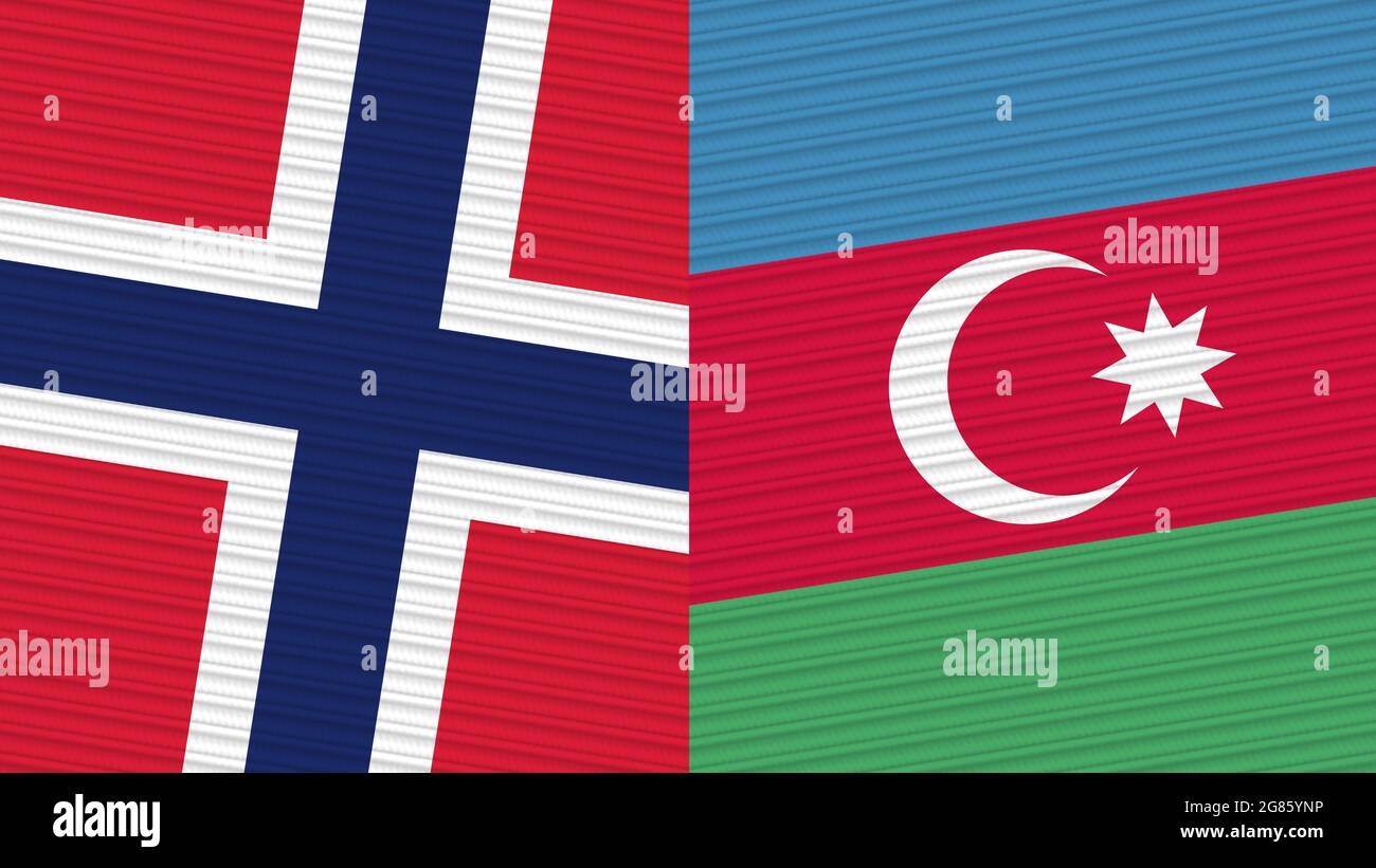 Aserbaidschan und Norwegen zwei Half Flags zusammen Stofftextur Illustration Stockfoto