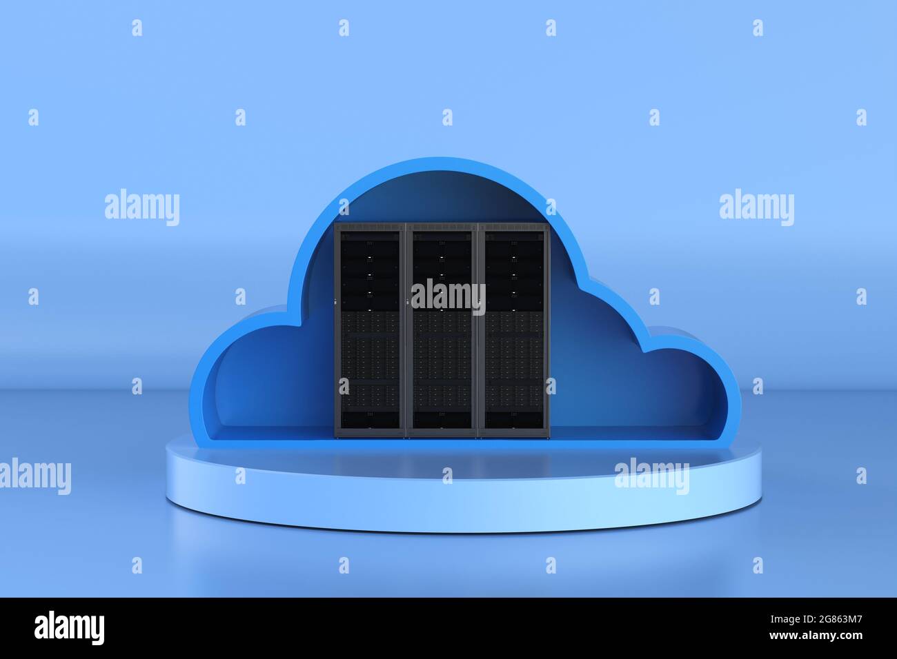 Cloud-Speichertechnologie mit 3d-Rendering-Server in Blue Cloud Stockfoto