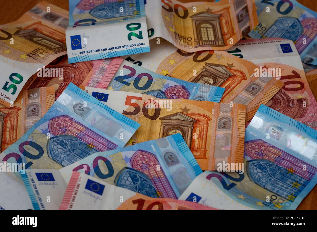 Europäische Banknoten von 50, 20 und 10 Euro europäische Währung Stockfoto