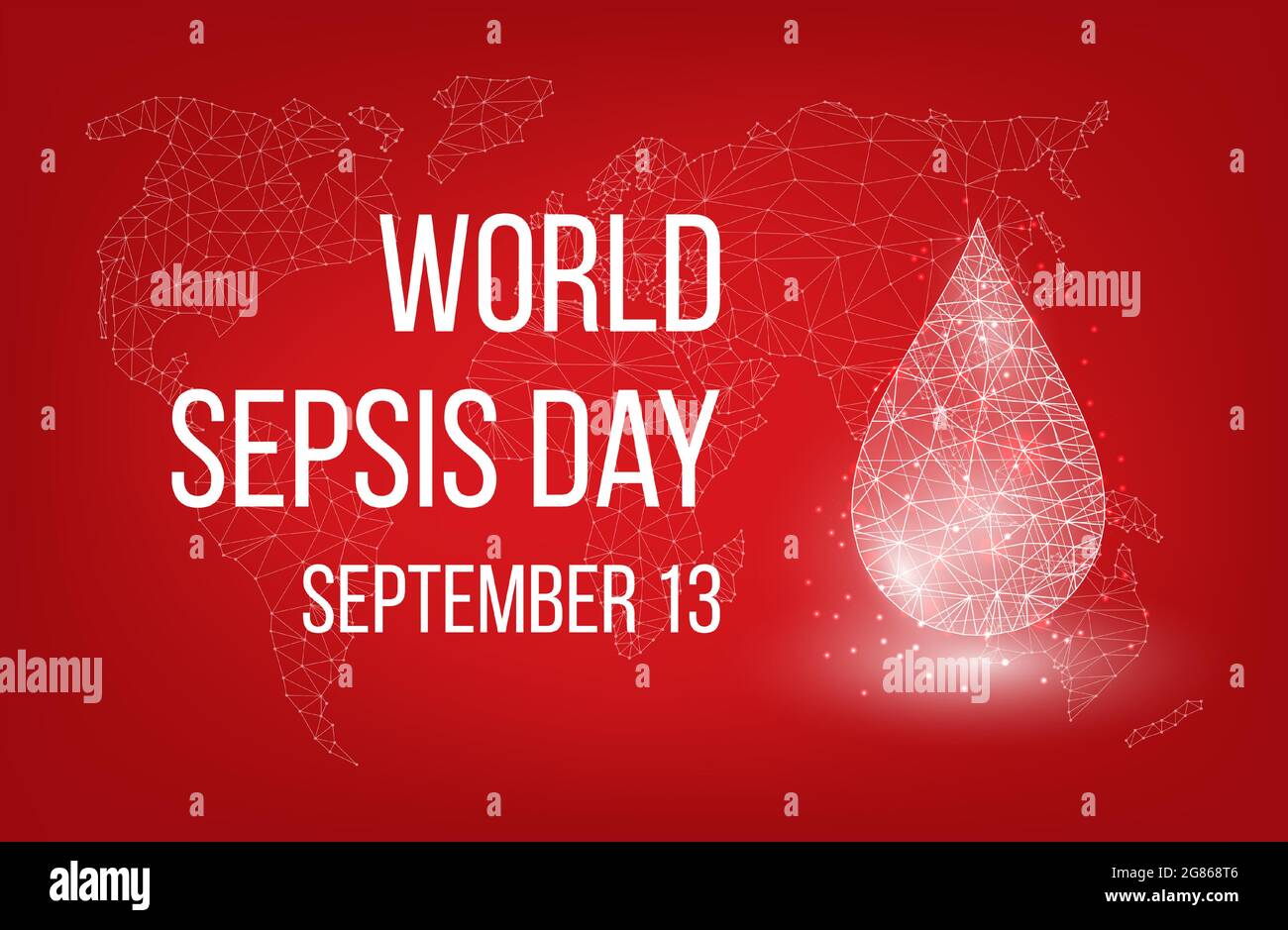 Welt-Sepsis-Tag. Medizinisches Designkonzept für den 13. September. Banner mit Text und Blutstropfen. Vektorgrafik. Stock Vektor