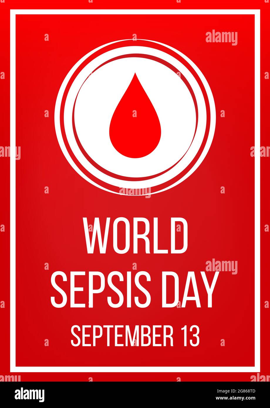 Welt-Sepsis-Tag. Medizinisches Designkonzept für den 13. September. Banner mit Text und Blutstropfen. Vektorgrafik. Stock Vektor
