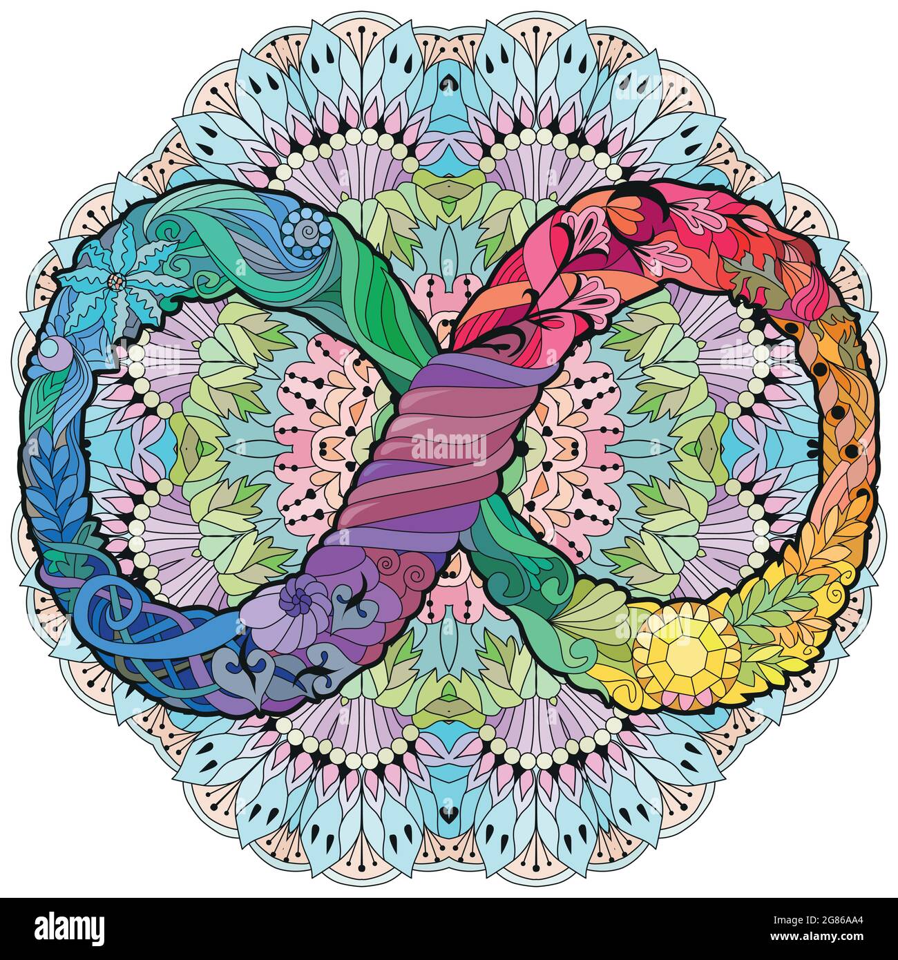 Vektor ornamental unendlich Symbol zentangle gestylt auf Mandala. Ewiges Lebenszeichen. Von Hand gezeichnete Unendlichkeit. Stock Vektor