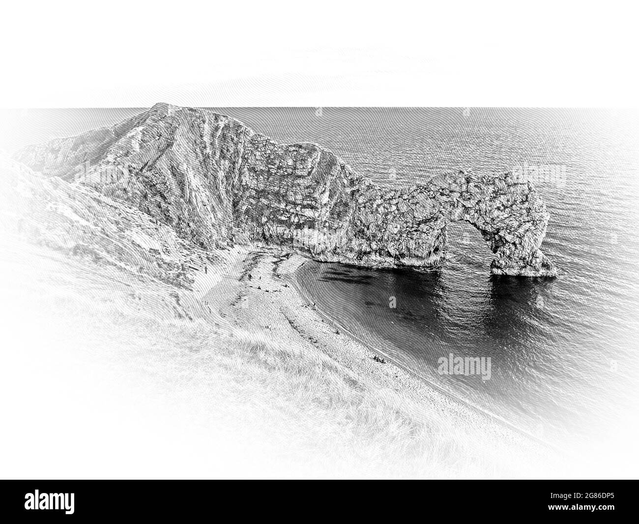 Berühmte Durdle Door in England - Blick auf den Sonnenuntergang Stockfoto