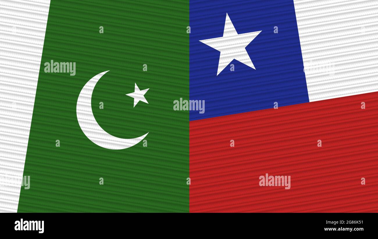 Chile und Pakistan zwei Half Flags zusammen Stofftextur Illustration Stockfoto