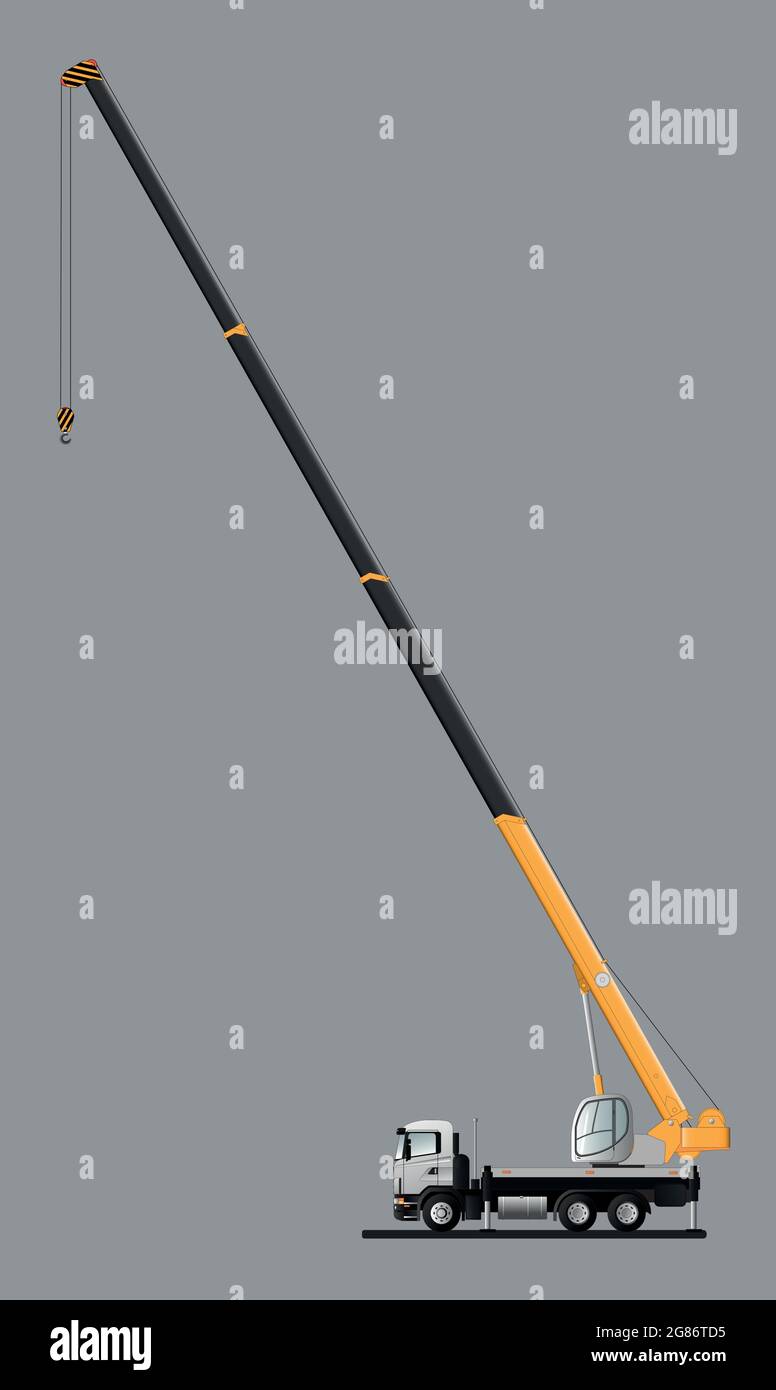 Ein Mobilkran mit angehobenem Ausleger. Flache Vektorgrafik. Stock Vektor