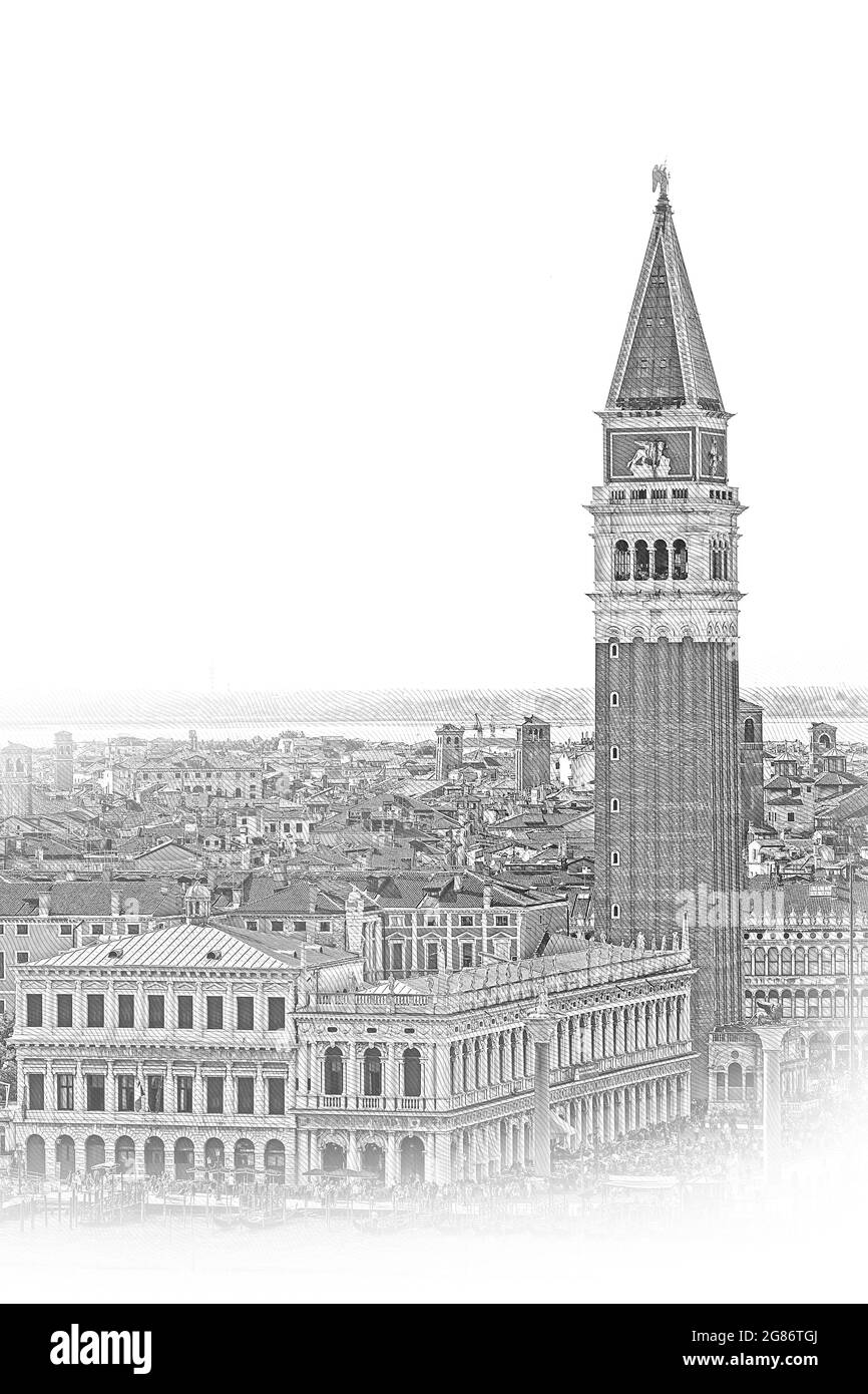 Campanile-Turm am St. Marks Platz in Venedig - San Marco Stockfoto