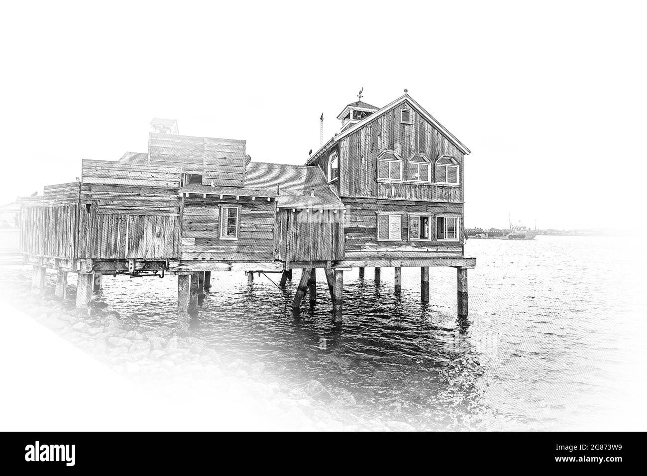 Alte Holz- Haus an der Küste von San Diego Seaport Village Stockfoto