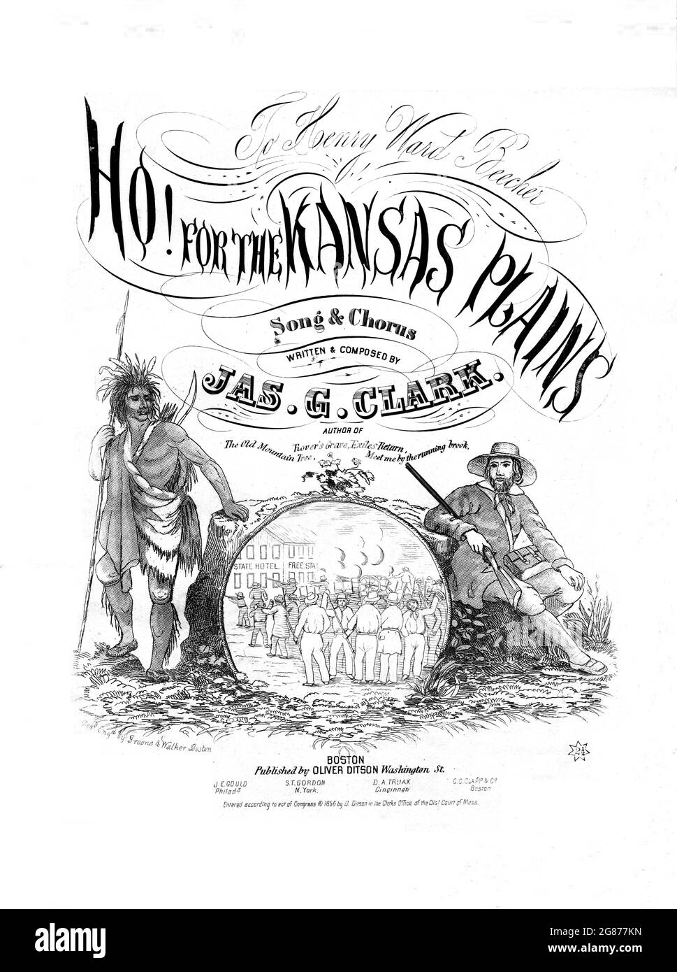 Ho! Für die Kansas Plains, 1856 Noten illustriert mit indianischen Ureinwohnern und Pionieren. Bloody Kansas, Stockfoto