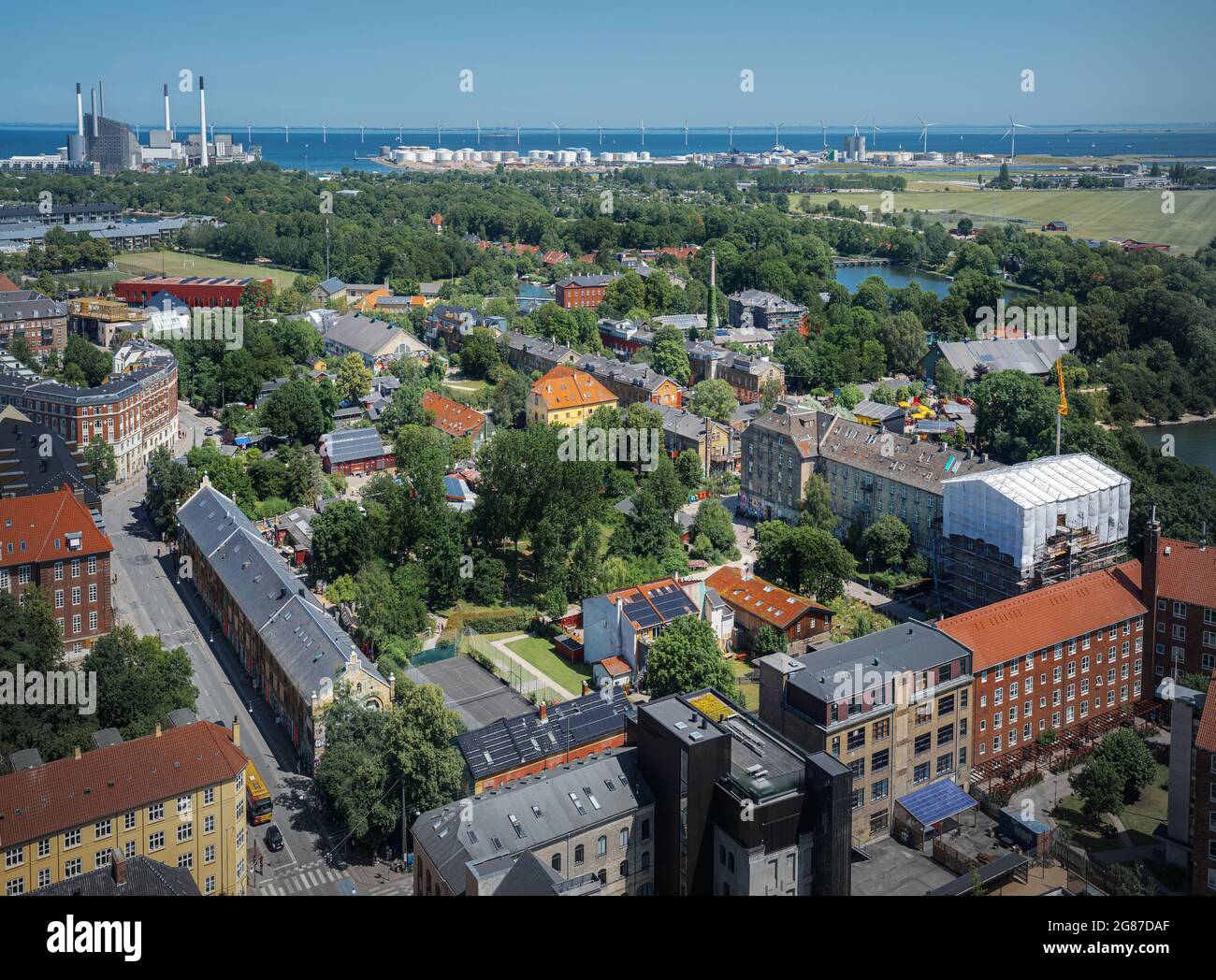 Luftaufnahme von Freetown Christiania - Kopenhagen, Dänemark Stockfoto