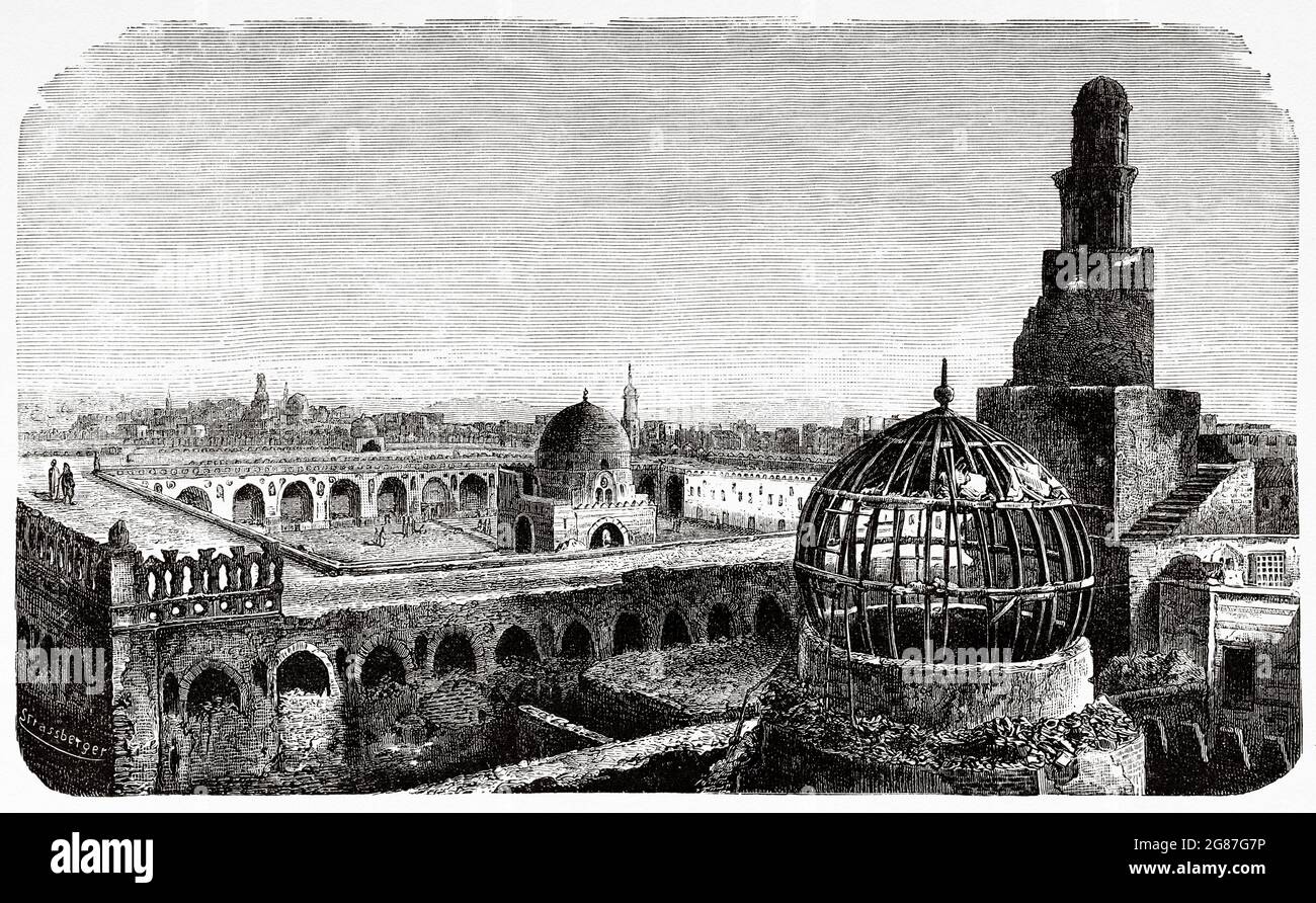 Ruinen der Ibn Tulun Moschee in Kairo, Ägypten, Nordafrika. Alte Illustration aus dem 19. Jahrhundert von El Mundo Ilustrado 1880 Stockfoto