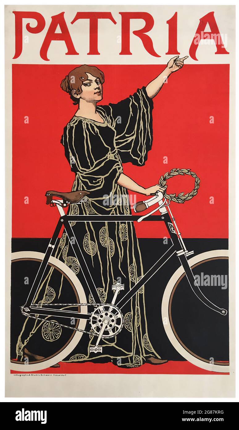 Vintage Fahrradplakat, 'Patria' Französisches Plakat, 1900 – Jugendstil Stockfoto