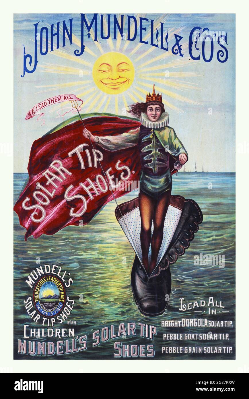 Die Sonnenspitzen von John Mundell & Co führen alle in hellen Dongola-Sonnenspitzen, Kieselziegen-Sonnenspitzen und Kieselkörner-Sonnenspitzen. 1889. Stockfoto