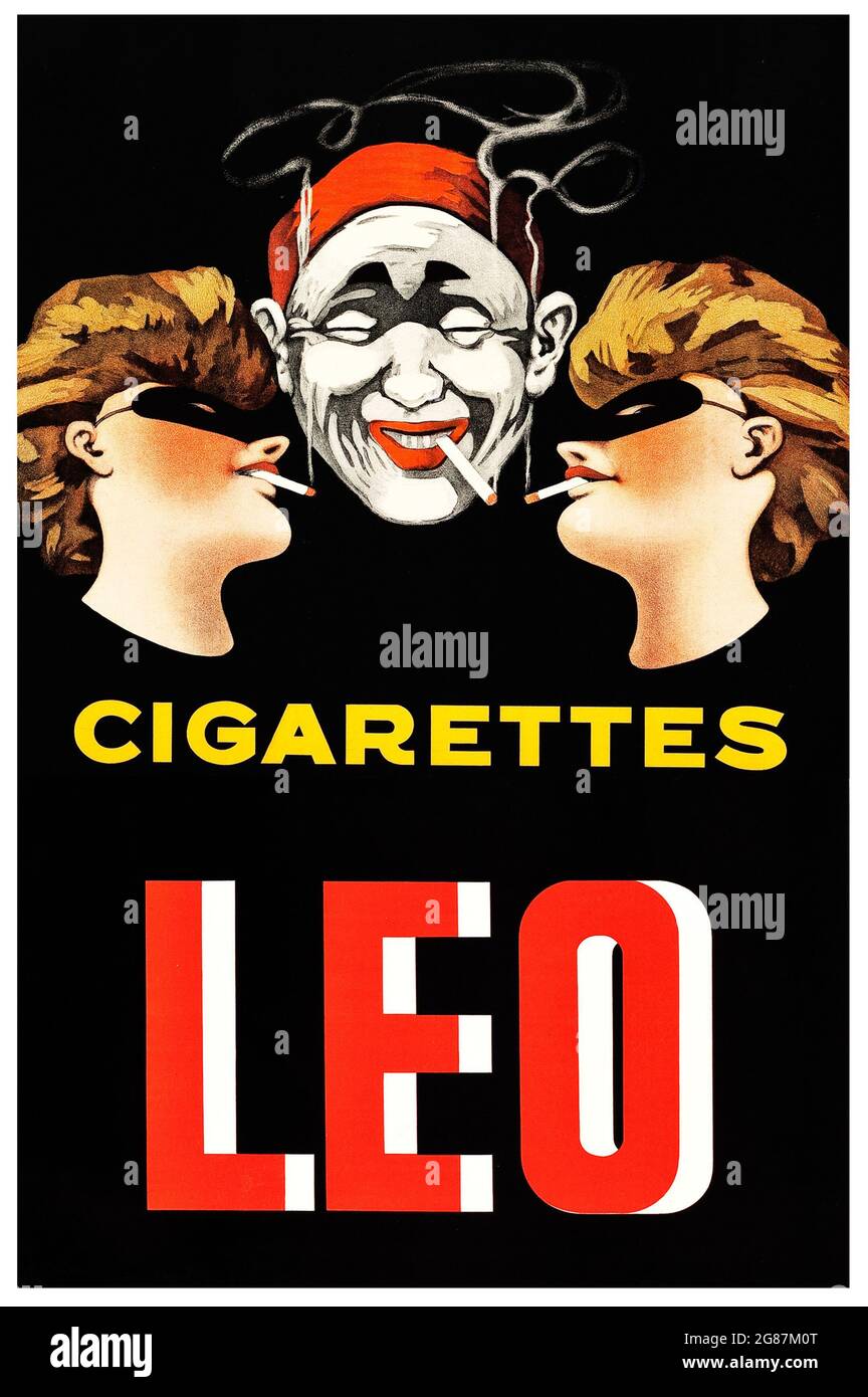 Vintage-Werbung. Klassisches Poster/Werbespot. Leo Cigarettes, französisches Werbeplakat (1920er Jahre). Stockfoto