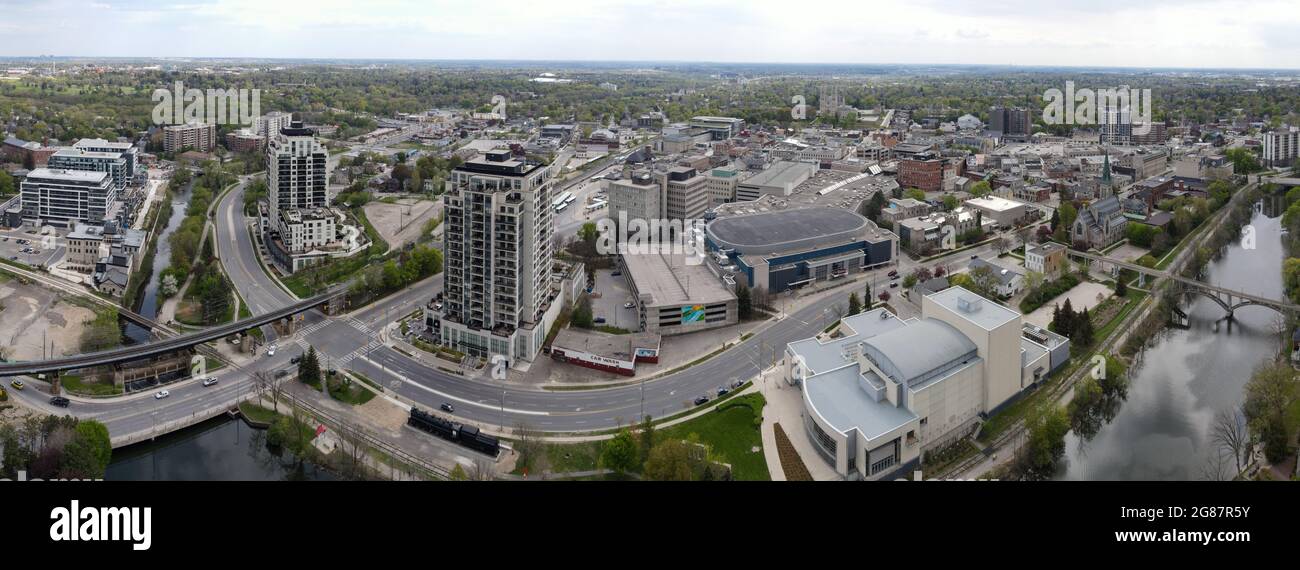 Guelph Ontario Skyline 16. Mai 2021, Straßen von Guelph während der Pandemie leer. Luke Durda/Alamy Stockfoto