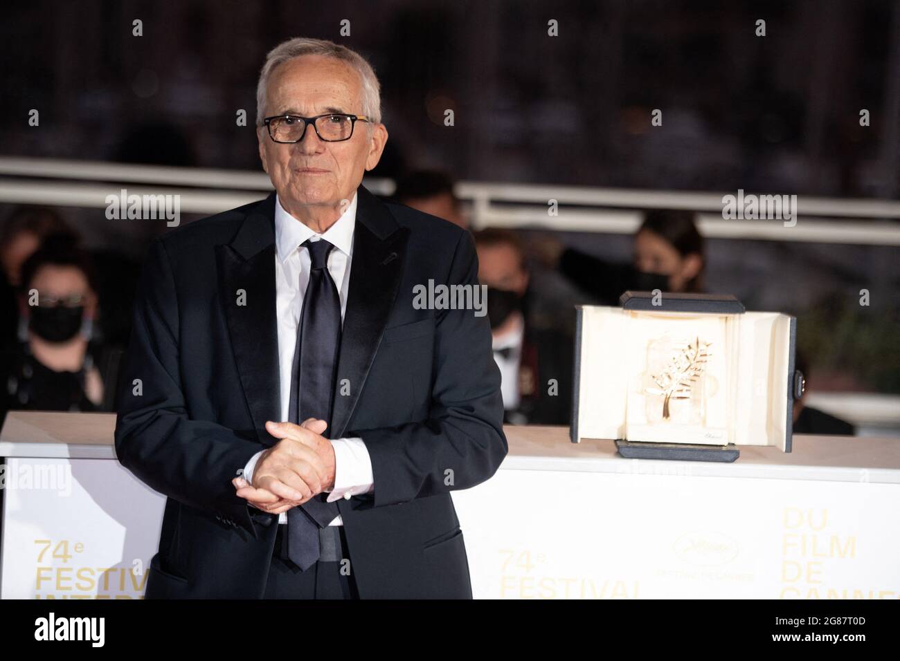 Marco Bellocchio wird am 17. Juli 2021 bei den 74. Jährlichen Filmfestspielen von Cannes in Cannes, Frankreich, mit dem Ehrenpreis ausgezeichnet. Foto von David Niviere/ABACAPRESS.COM Stockfoto