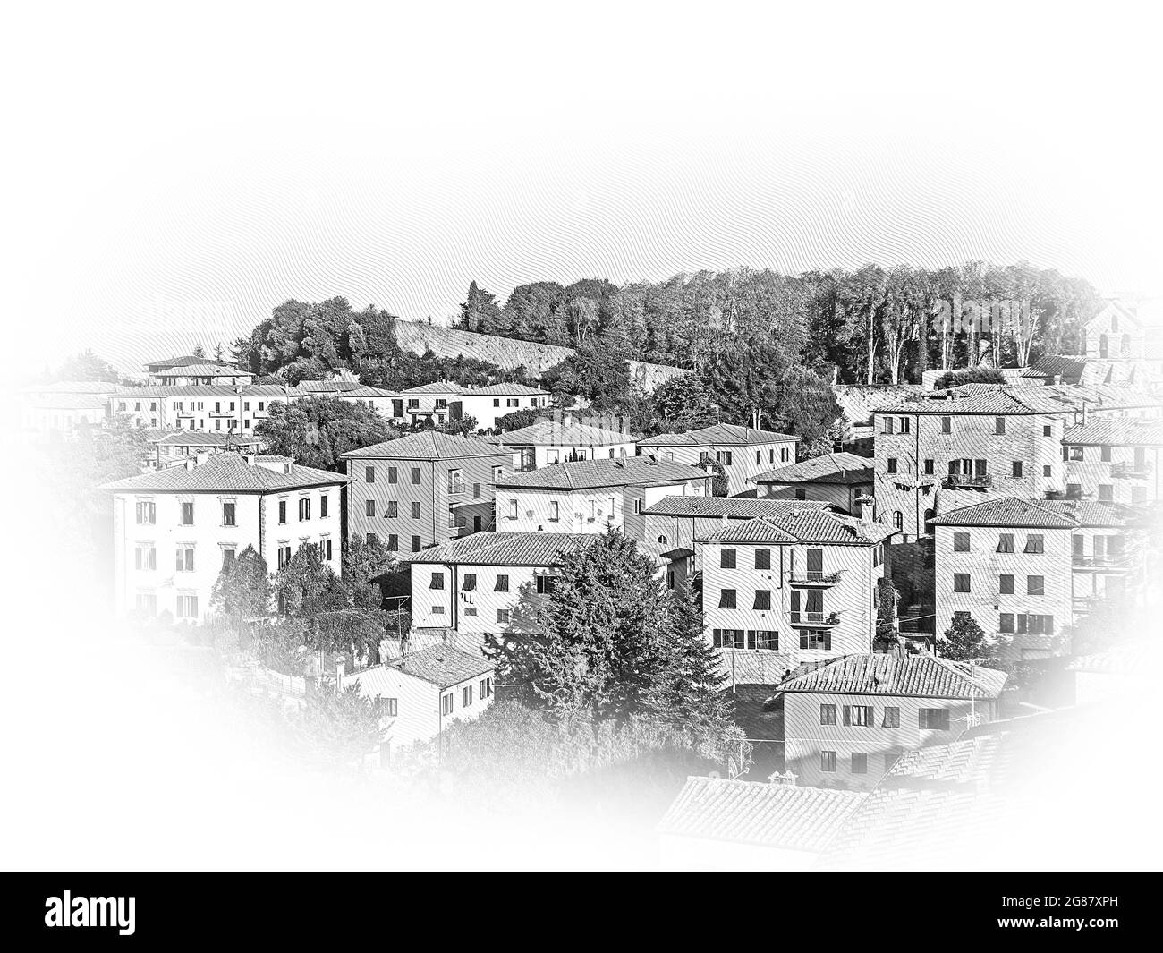 Über den Dächern von Volterra - einem schönen Dorf in der Toskana - Reisedarstellung Stockfoto