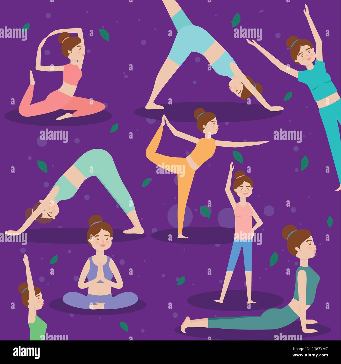 Frauen üben verschiedene Yoga-Haltungen Stock Vektor