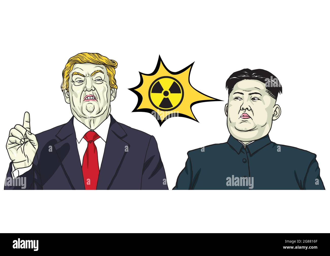 Donald Trump gegen Kim Jong-un Nuclear Sign. Vektorgrafik Cartoon Illustration Stock Vektor
