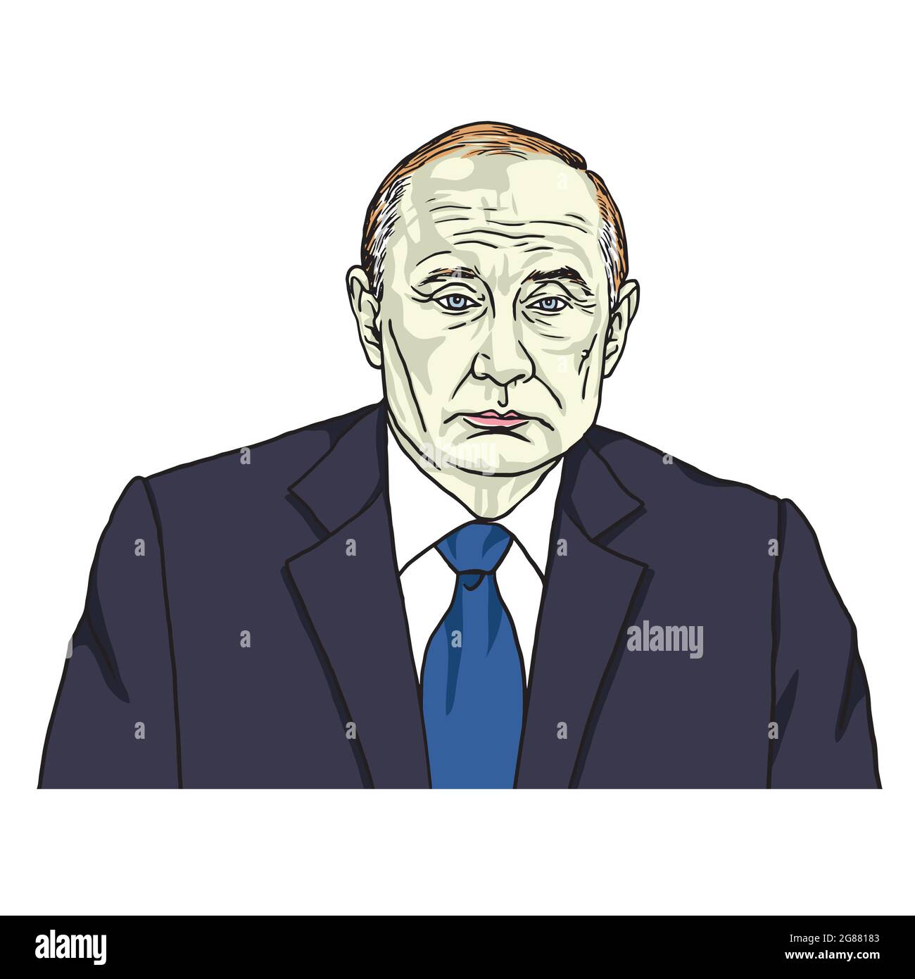 Wladimir Putin. Der Präsident von Russland. Cartoon Vektor Porträt Karikatur Illustration Stock Vektor