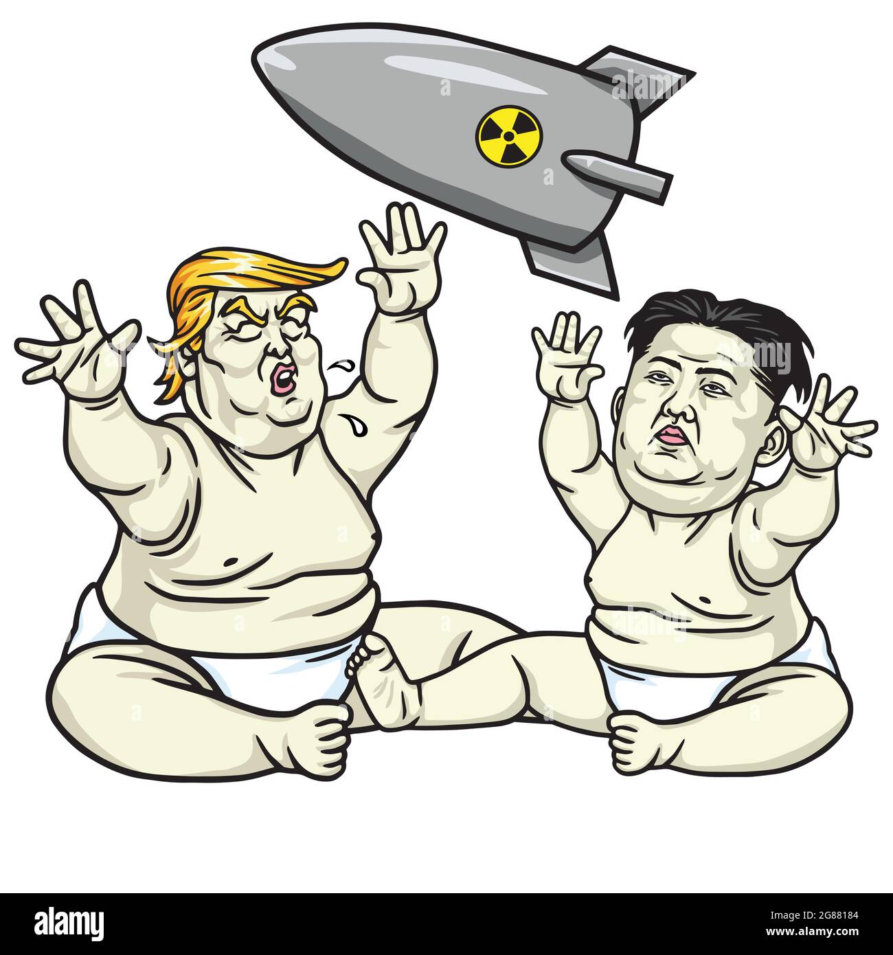 Baby Trump spielt mit Kim Jong-un. Cartoon-Illustration Stock Vektor