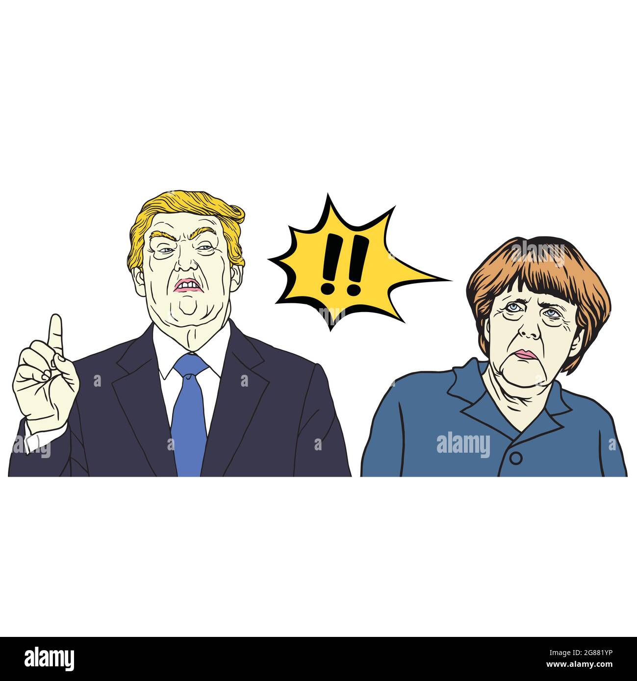 Donald Trump und Angela Merkel. Vektor Cartoon Karikatur Illustration Stock Vektor