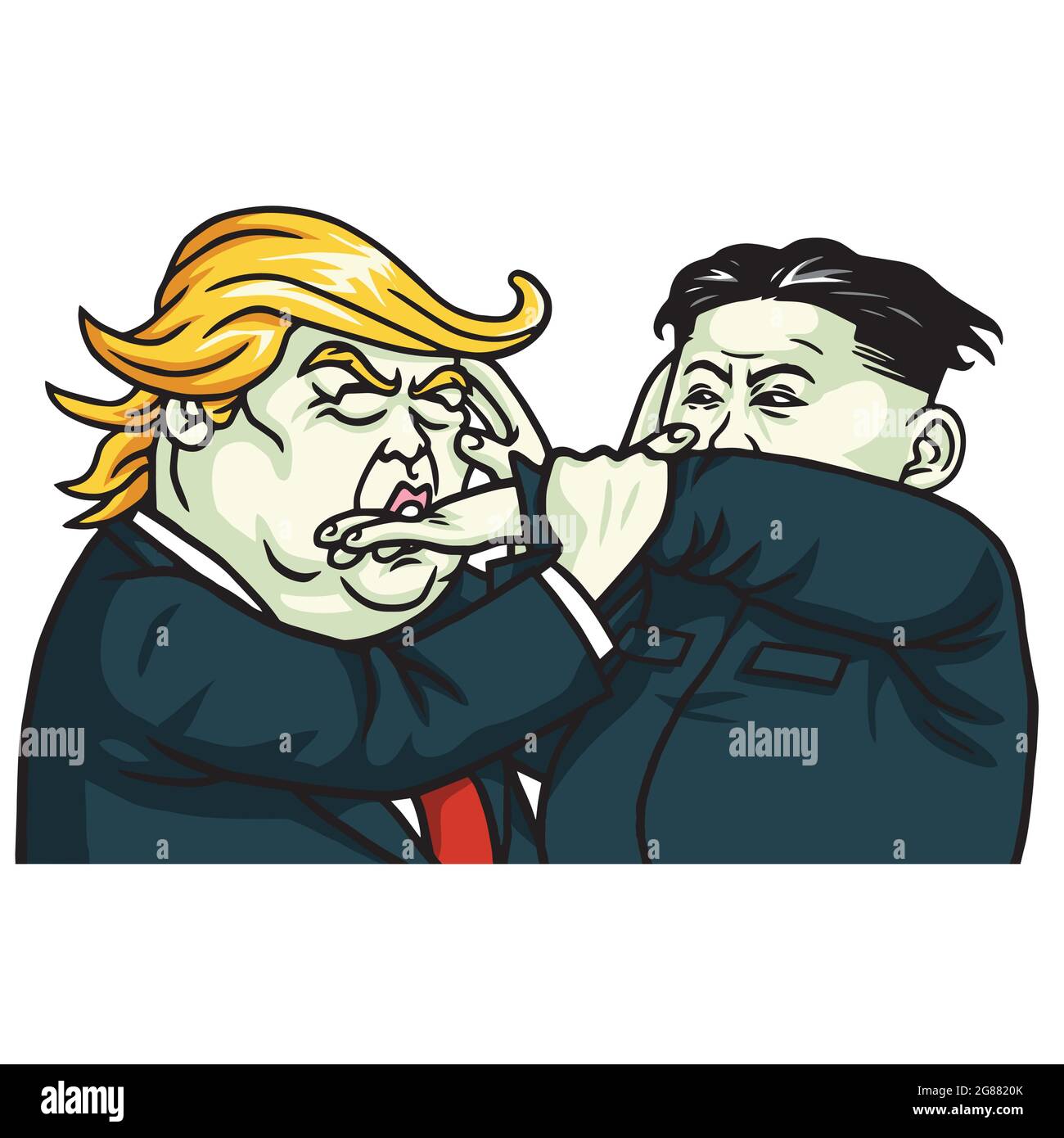 Donald Trump gegen Kim Jong-un im Kampf. Vektorgrafik Zeichnung Stock Vektor