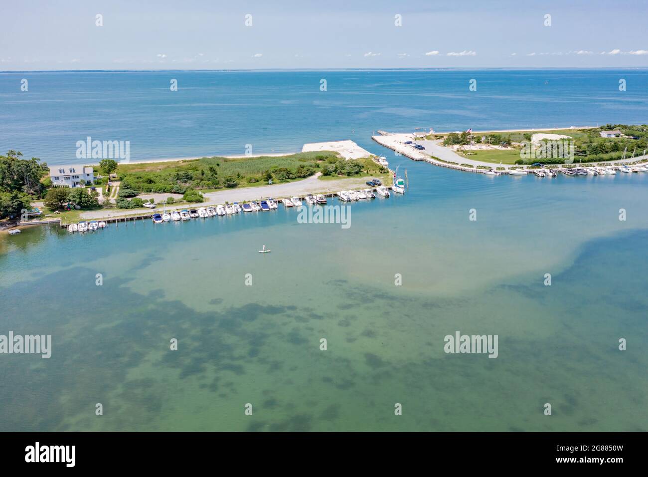 Luftaufnahme der Lion Head Beach Association und Clearwater Beach, East Hampton, NY Stockfoto