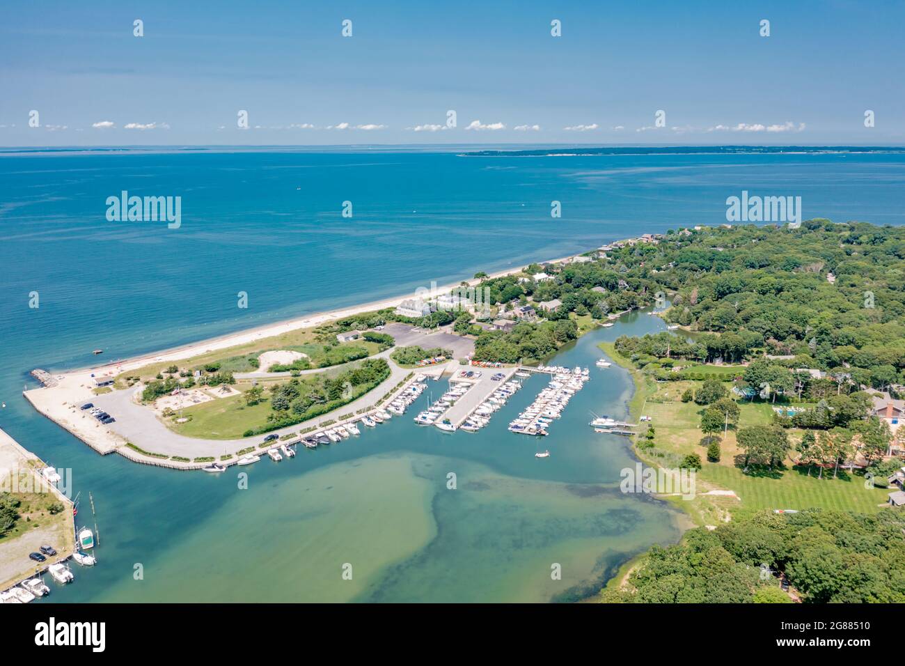 Luftaufnahme von Clearwater Beach und Umgebung, East Hampton, NY Stockfoto