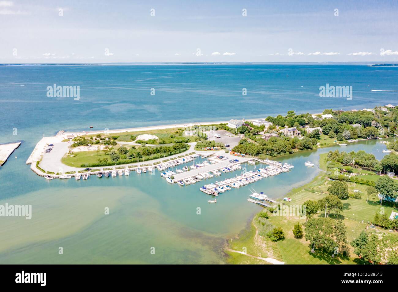 Luftaufnahme von Clearwater Beach und Umgebung, East Hampton, NY Stockfoto