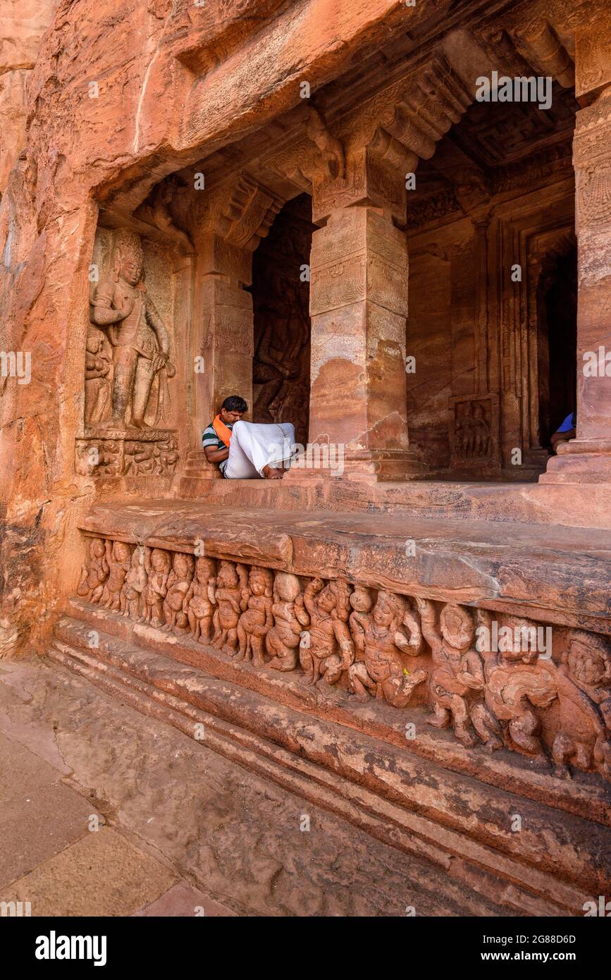 Badami, Karnataka, Indien - 10. Januar 2020 : Badami Höhlentempel, Karnataka. Es ist unesco-Weltkulturerbe und Ort der erstaunlichen chalukya-Dynastie sotne ein Stockfoto