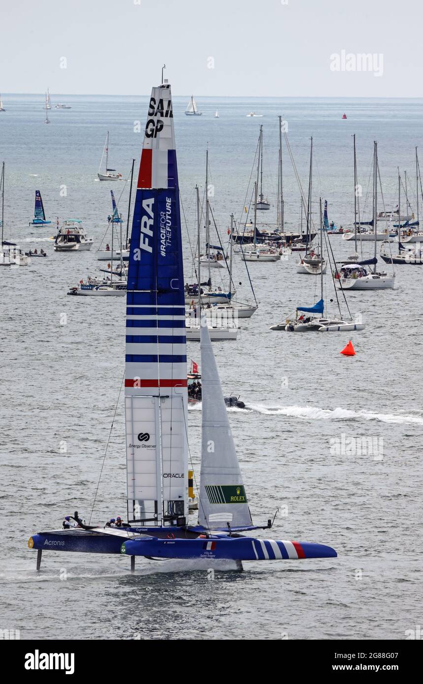 Team France Ist Am 2021 Juli Fur Die Sailgp Rennen Im Plymouth Sound Bereit Stockfotografie Alamy