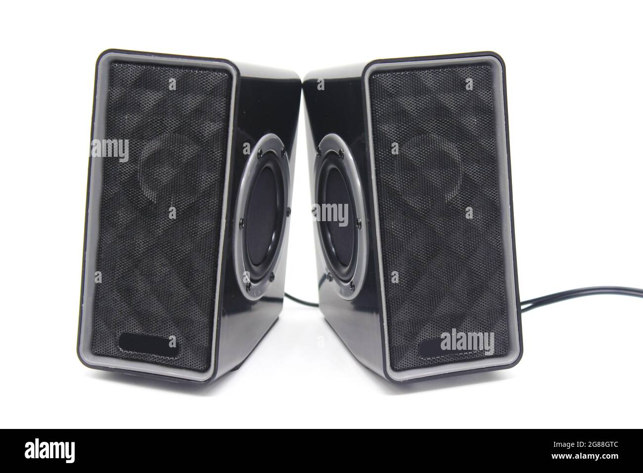 Ein Bild von elektrischen Lautsprechern mit selektivem Fokus Stockfoto