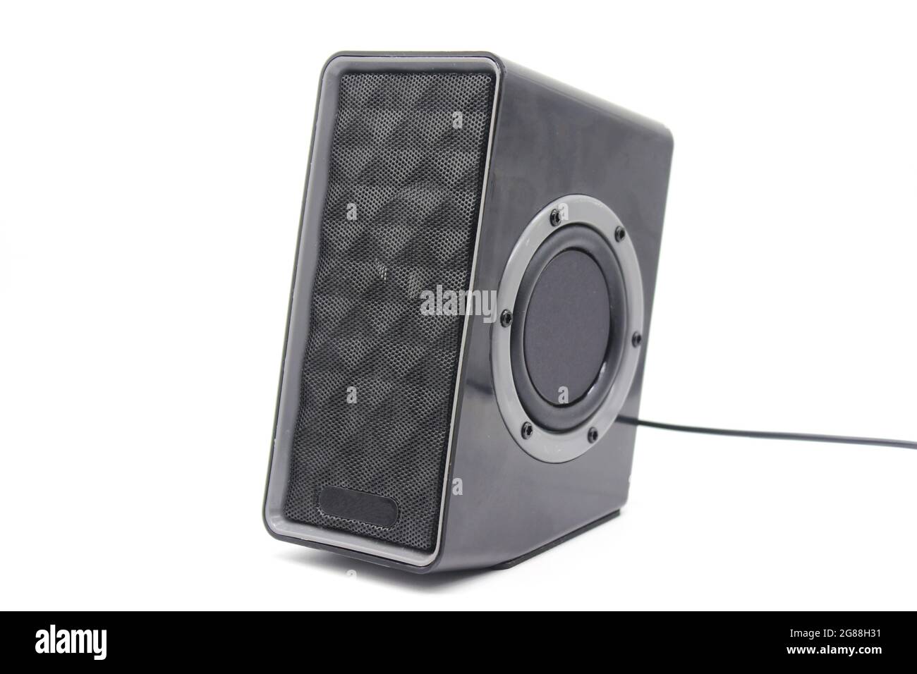 Ein Bild von elektrischen Lautsprechern mit selektivem Fokus Stockfoto