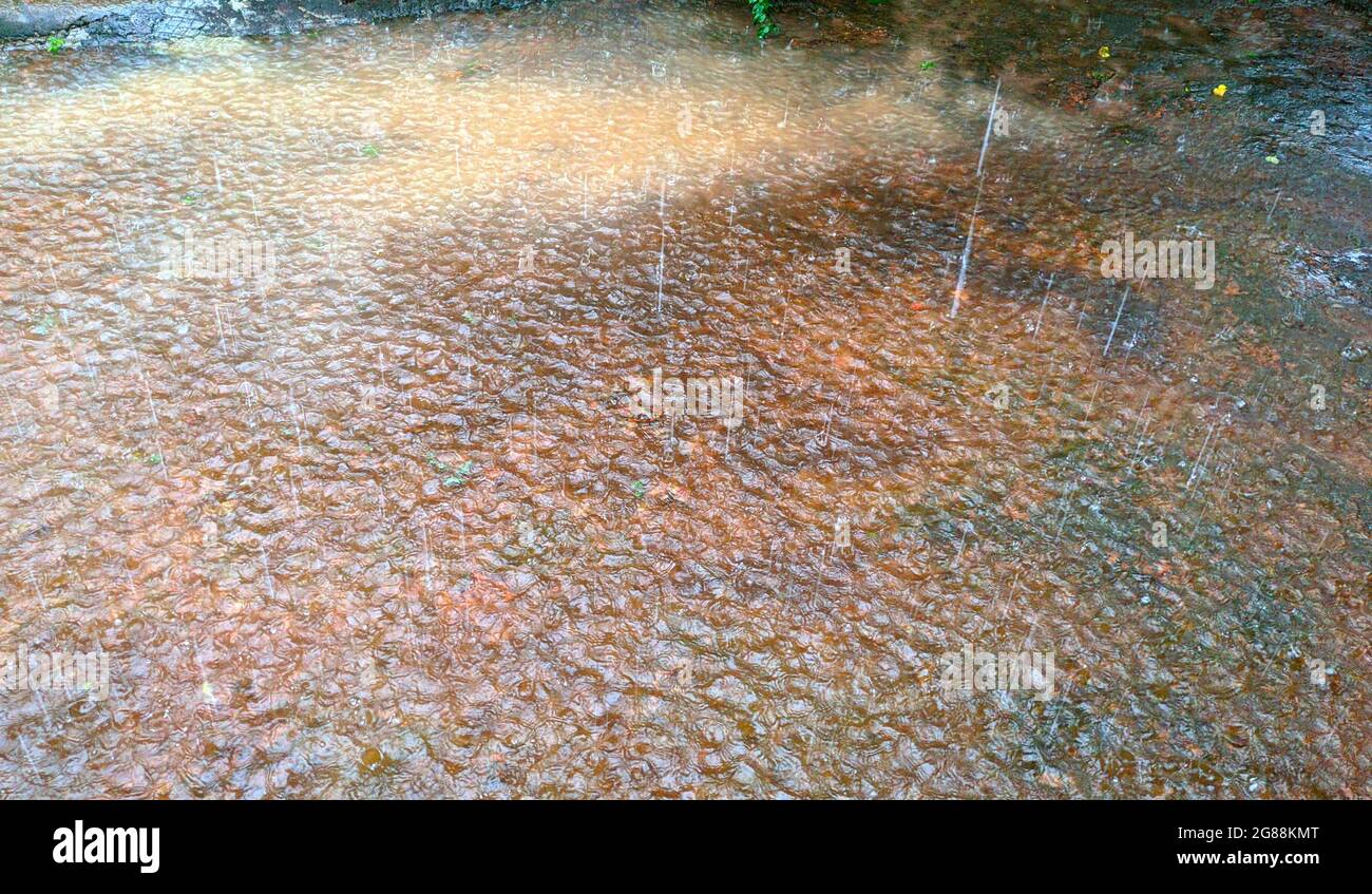 Starkes Regenwasser im Monsun Stockfoto