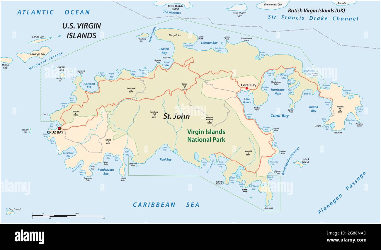 Vektorkarte Saint john, amerikanische Jungferninseln Stock Vektor