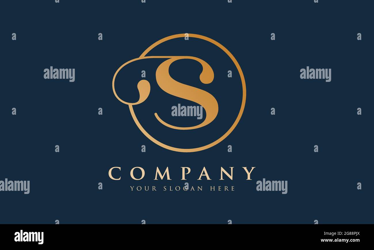 Initial S Letter Gold Farbe mit schwarzem Hintergrund Logo Design-Vektor-Vorlage. Kalligraphie Buchstabe S Logo Design Stock Vektor